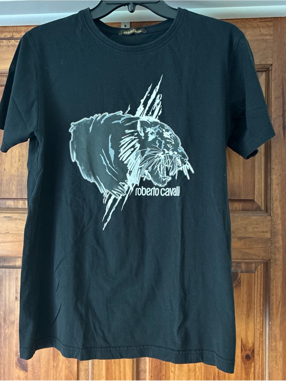 Roberto Cavalli Tiger Portrait Black T-Shirt, Size: Large